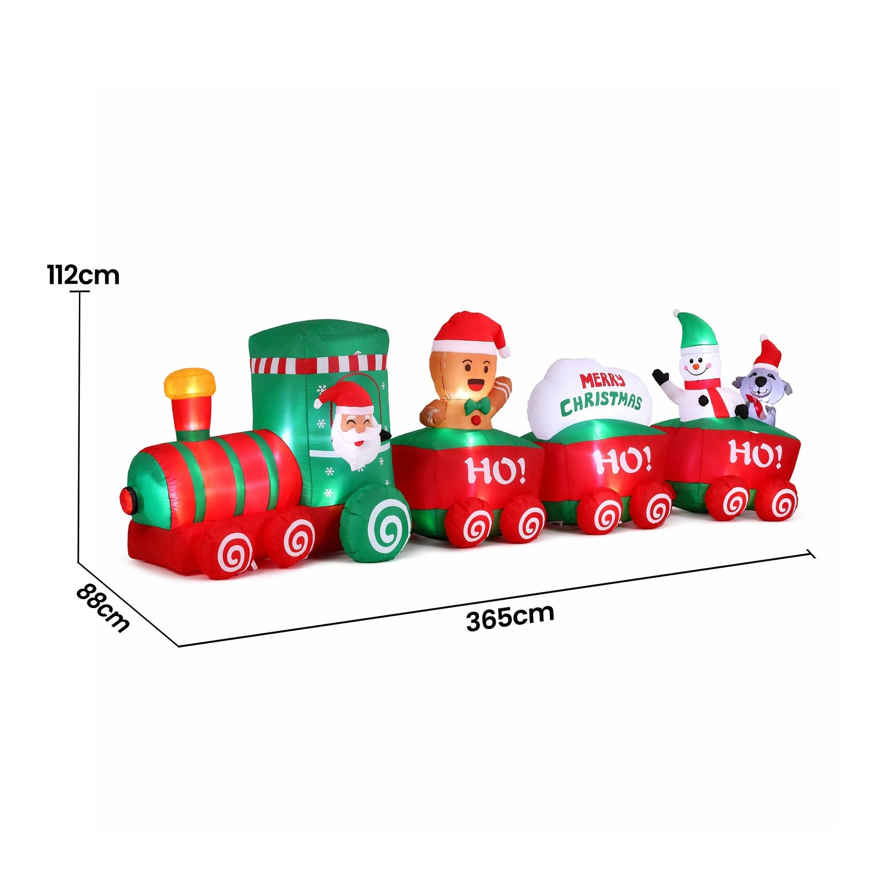Jingle Jollys Christmas Inflatable Santa Train 3.6M Length LED Decorations Illuminated - SportZone.co.nz