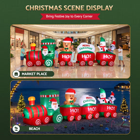 Jingle Jollys Christmas Inflatable Santa Train 3.6M Length LED Decorations Illuminated - SportZone.co.nz