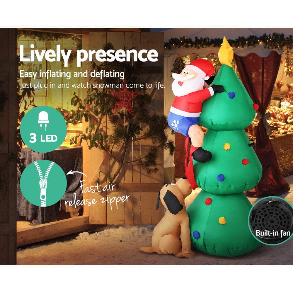 Jingle Jollys Christmas Inflatable Santa Tree 1.8M Illuminated Decorations - SportZone.co.nz