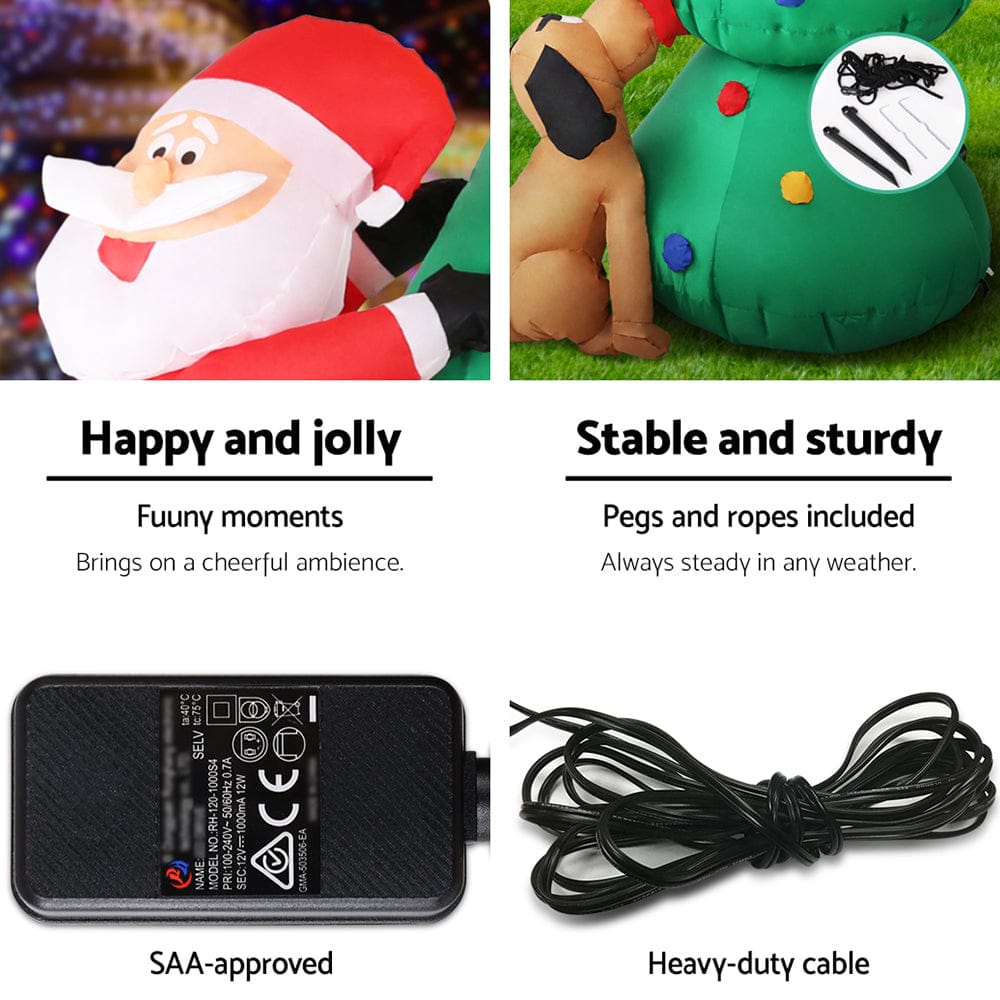 Jingle Jollys Christmas Inflatable Santa Tree 1.8M Illuminated Decorations - SportZone.co.nz