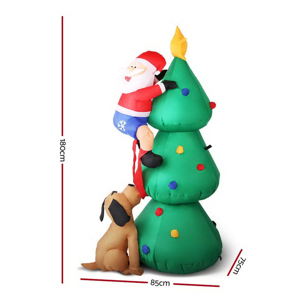 Jingle Jollys Christmas Inflatable Santa Tree 1.8M Illuminated Decorations - SportZone.co.nz