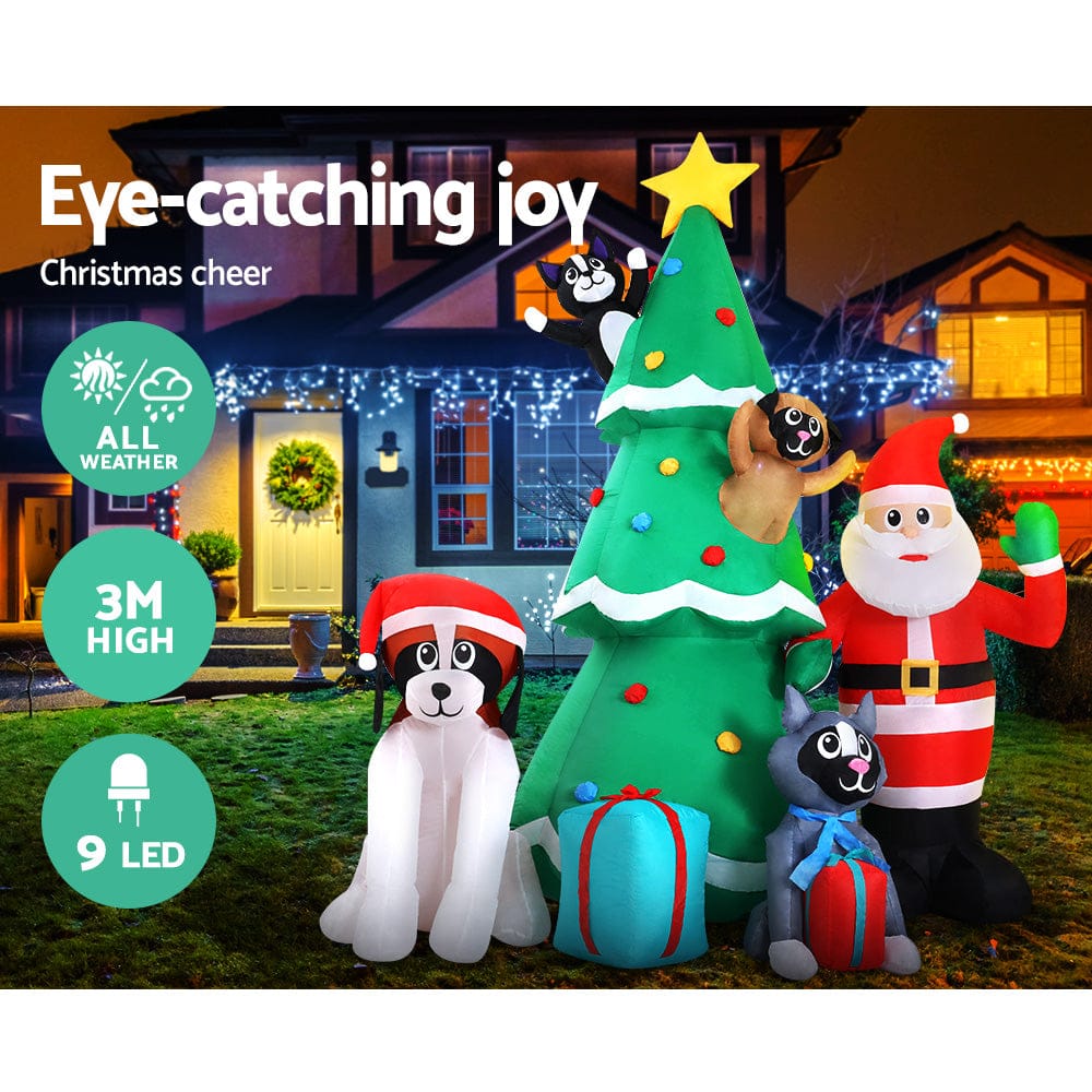 Jingle Jollys Christmas Inflatable Santa Tree 3M Illuminated Decorations - SportZone.co.nz