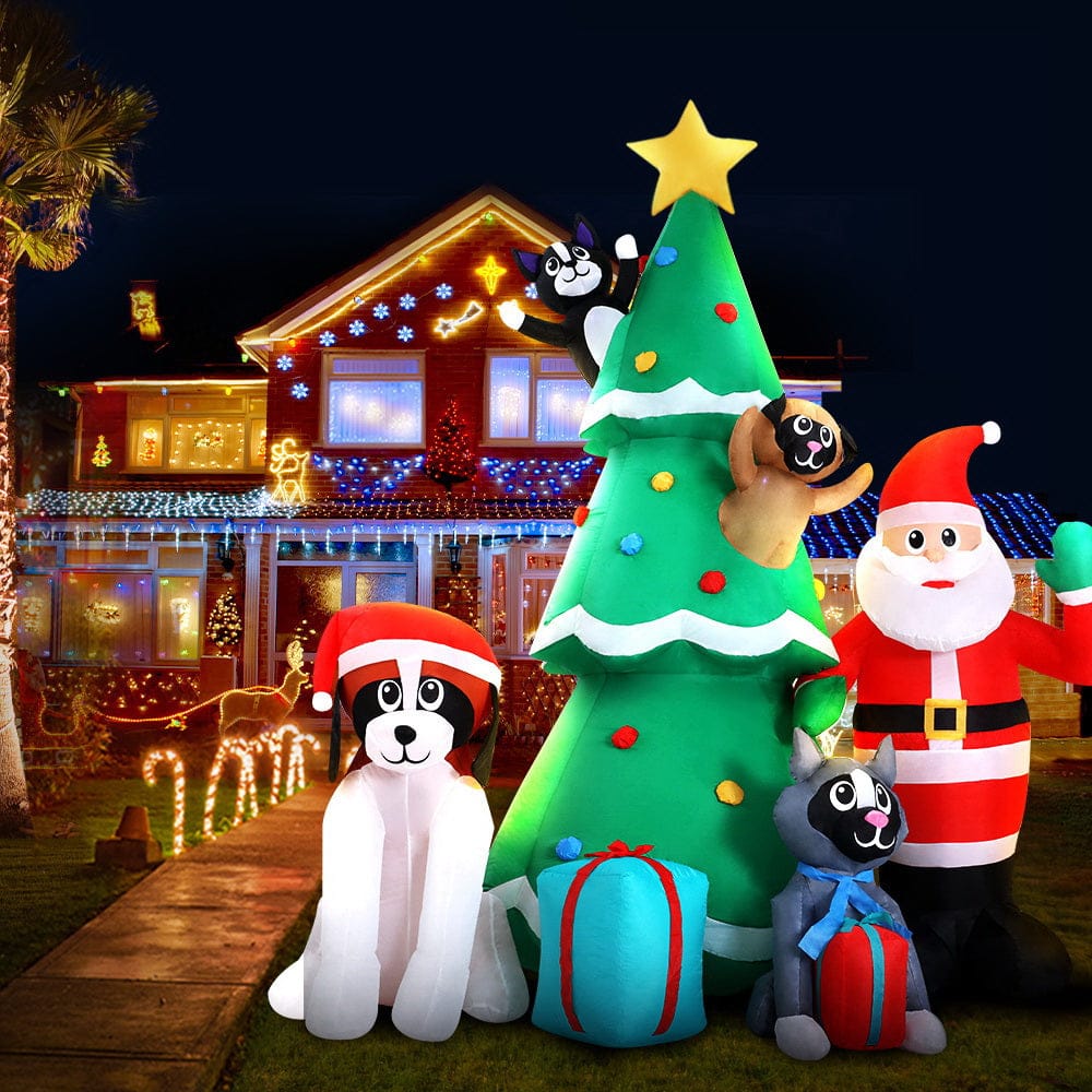 Jingle Jollys Christmas Inflatable Santa Tree 3M Illuminated Decorations - SportZone.co.nz
