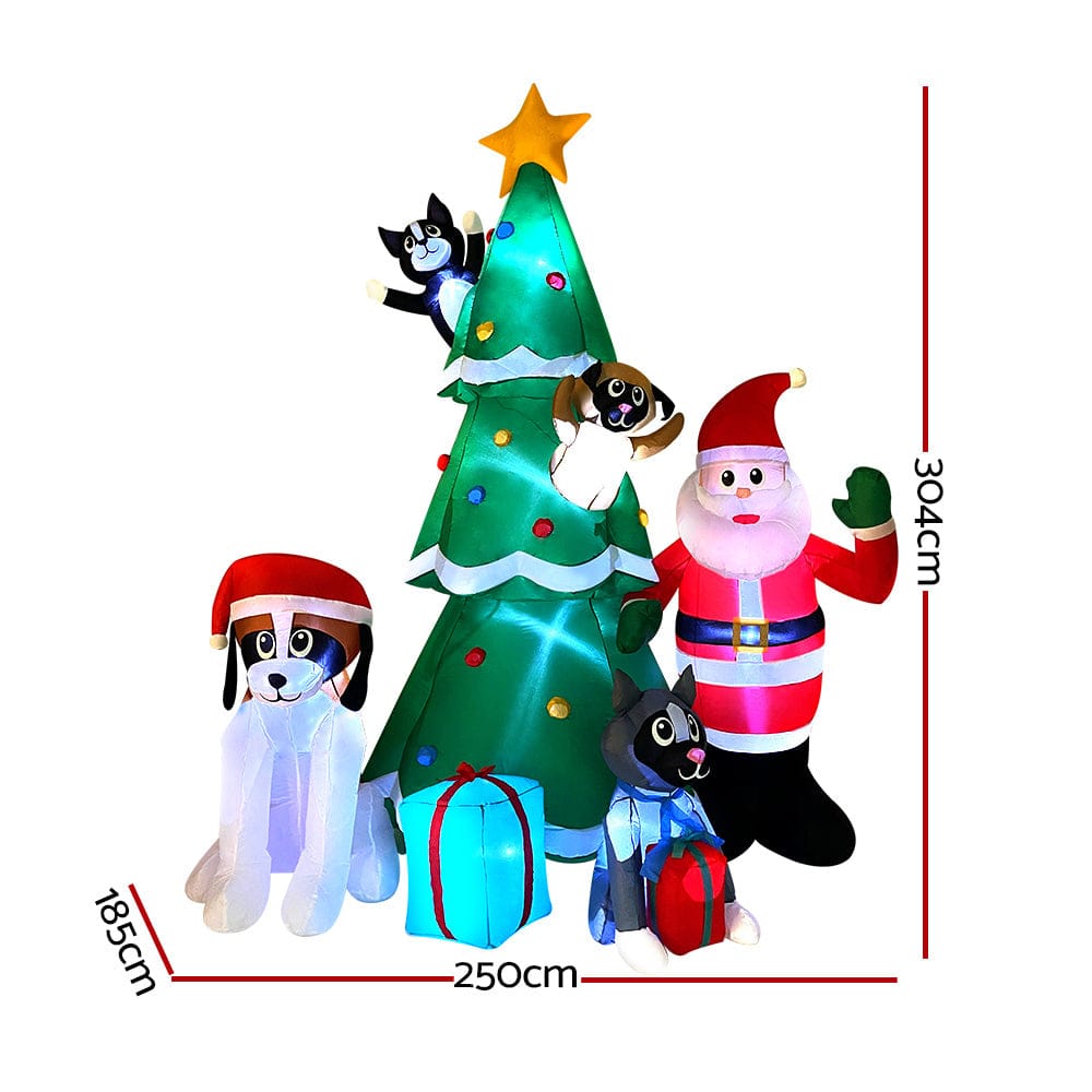 Jingle Jollys Christmas Inflatable Santa Tree 3M Illuminated Decorations - SportZone.co.nz