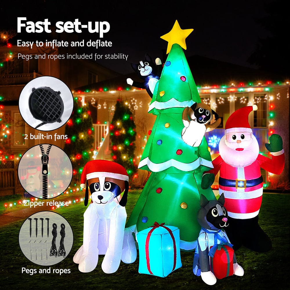 Jingle Jollys Christmas Inflatable Santa Tree 3M Illuminated Decorations - SportZone.co.nz