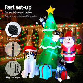 Jingle Jollys Christmas Inflatable Santa Tree 3M Illuminated Decorations - SportZone.co.nz
