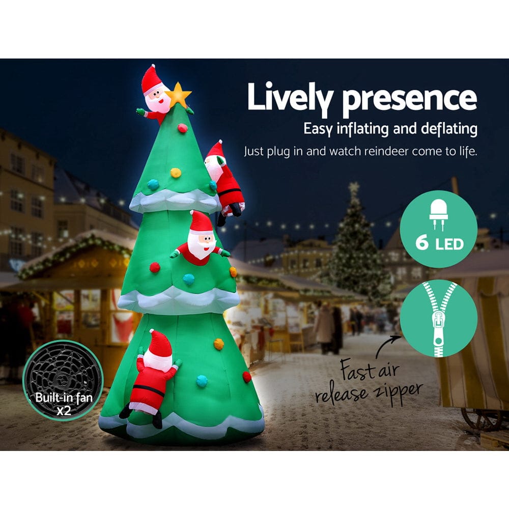 Jingle Jollys Christmas Inflatable Santa Tree 5M Illuminated Decorations - SportZone.co.nz