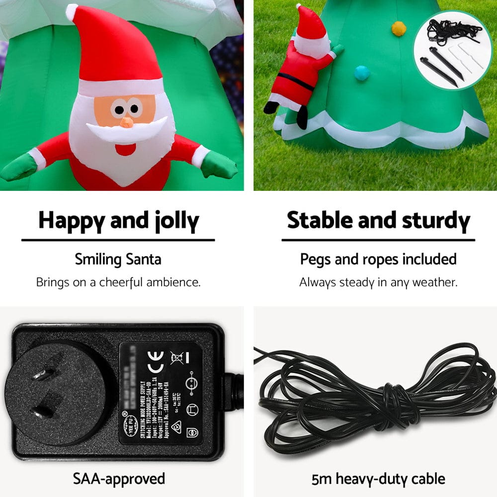 Jingle Jollys Christmas Inflatable Santa Tree 5M Illuminated Decorations - SportZone.co.nz