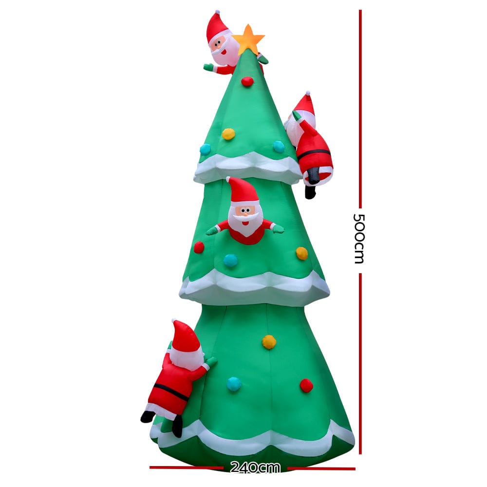 Jingle Jollys Christmas Inflatable Santa Tree 5M Illuminated Decorations - SportZone.co.nz