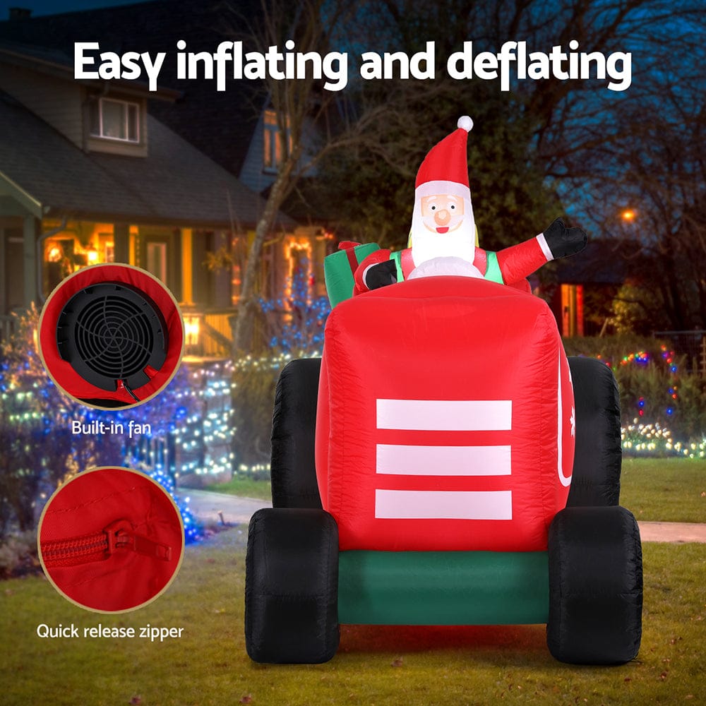 Jingle Jollys Christmas Inflatable Santa Truck 2.6M Length LED Decorations Illuminated - SportZone.co.nz