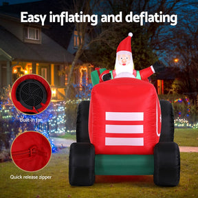 Jingle Jollys Christmas Inflatable Santa Truck 2.6M Length LED Decorations Illuminated - SportZone.co.nz