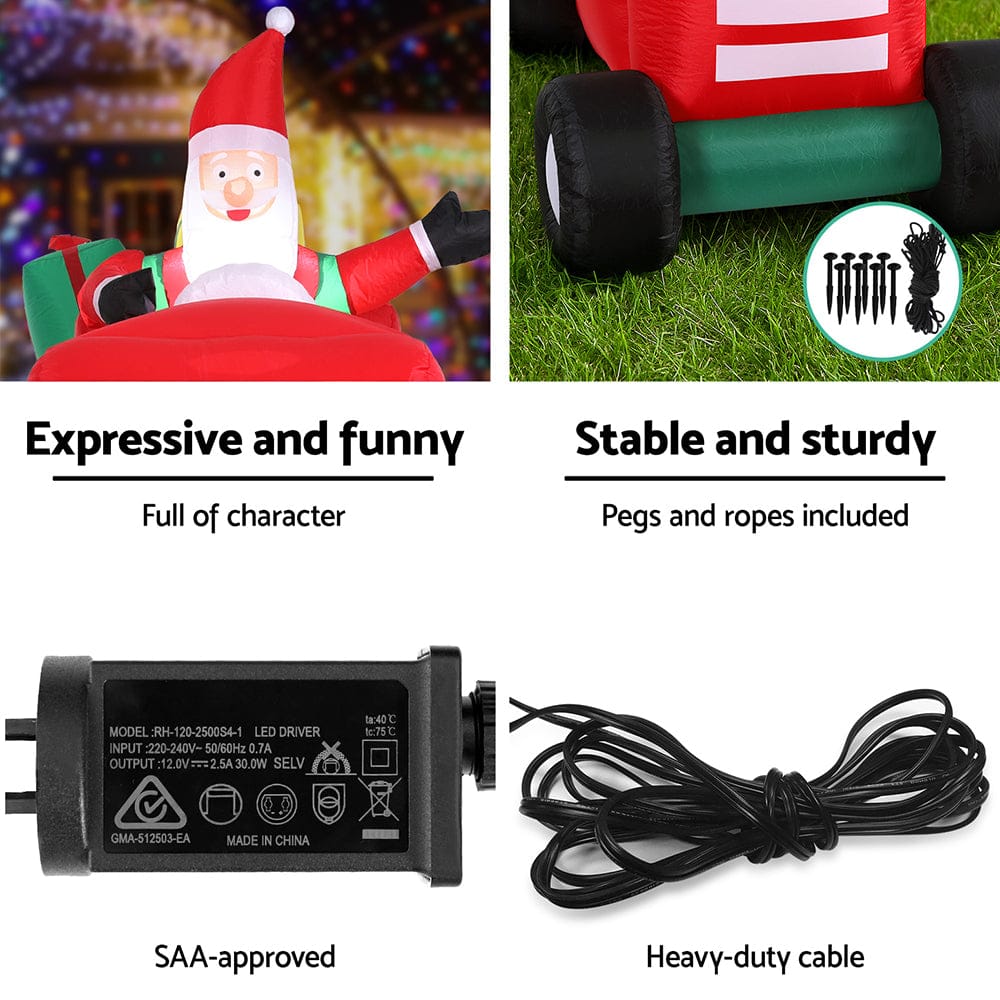 Jingle Jollys Christmas Inflatable Santa Truck 2.6M Length LED Decorations Illuminated - SportZone.co.nz