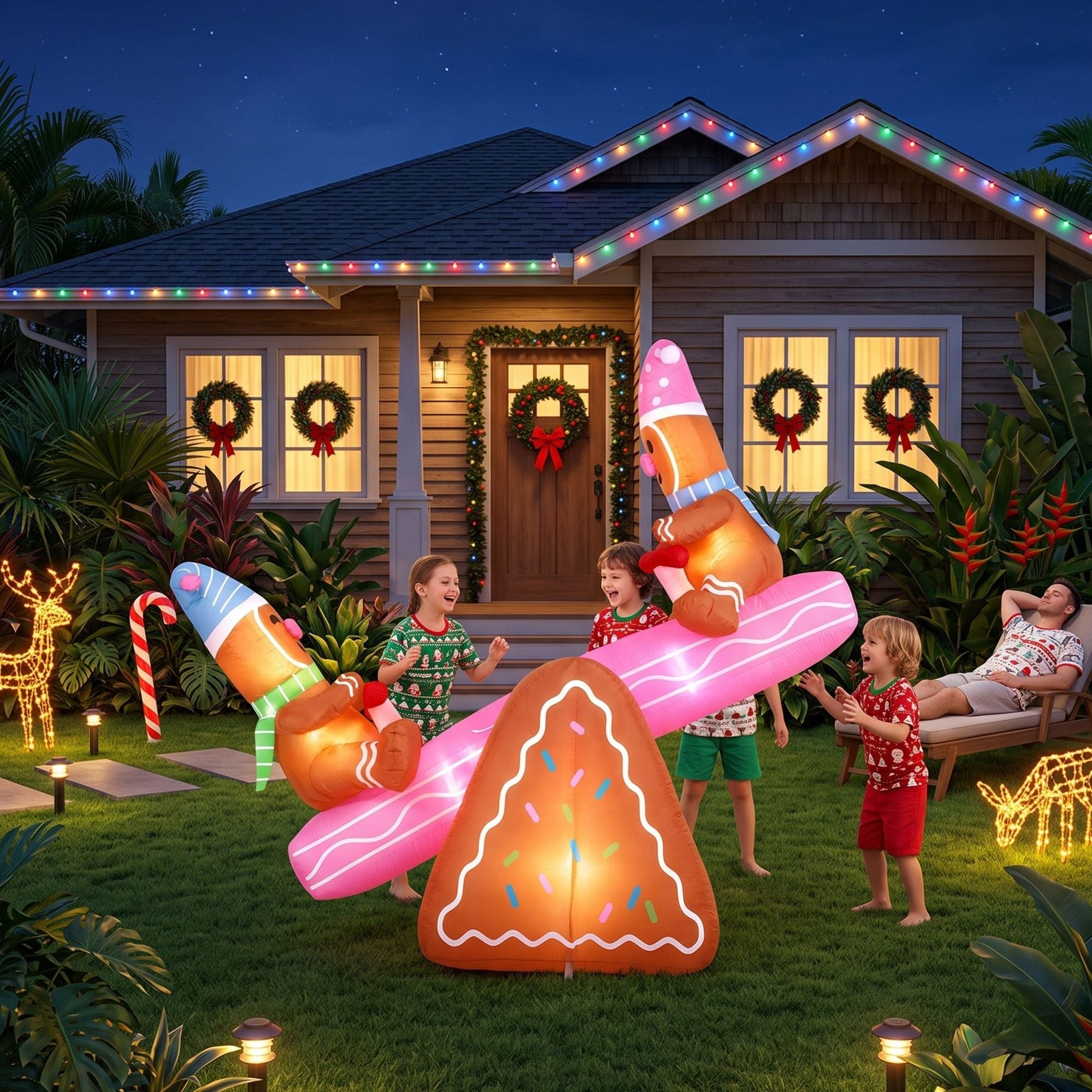 Jingle Jollys Christmas Inflatable Seesaw 1.8M Height LED Outdoor Decorations Illuminated - SportZone.co.nz