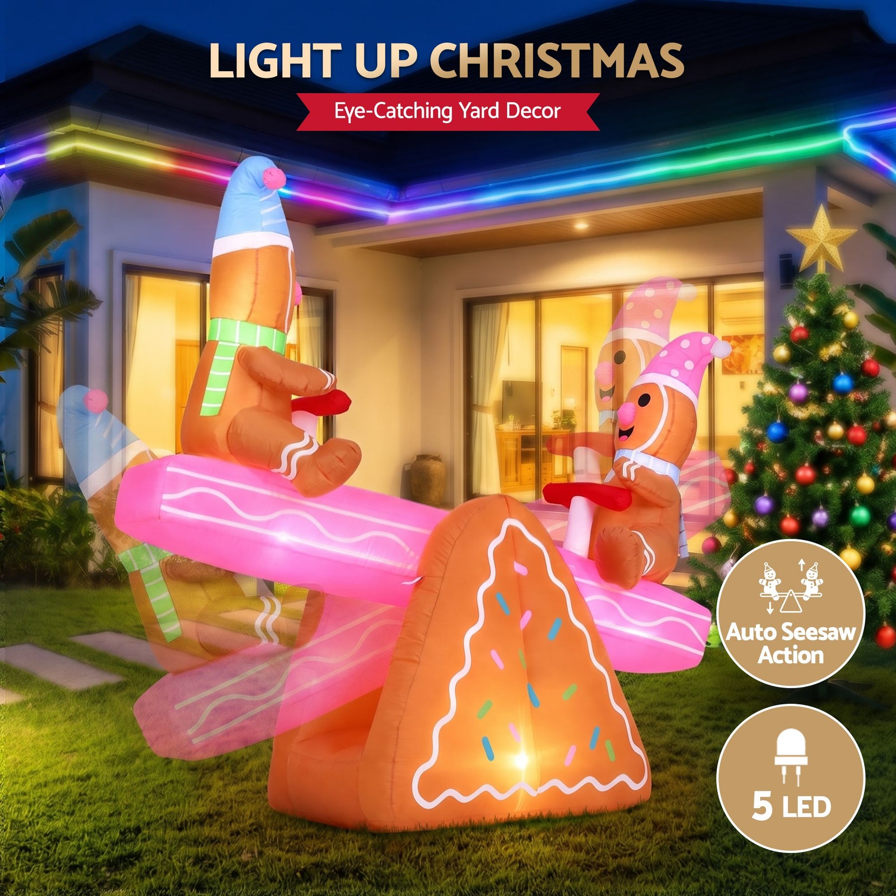 Jingle Jollys Christmas Inflatable Seesaw 1.8M Height LED Outdoor Decorations Illuminated - SportZone.co.nz
