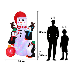 Jingle Jollys Christmas Inflatable Snowman 1.8M Height LED Outdoor Decorations Illuminated - SportZone.co.nz
