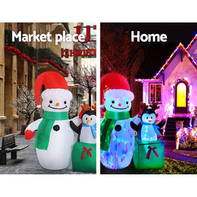 Jingle Jollys Christmas Inflatable Snowman 1.8M Illuminated Decorations - SportZone.co.nz