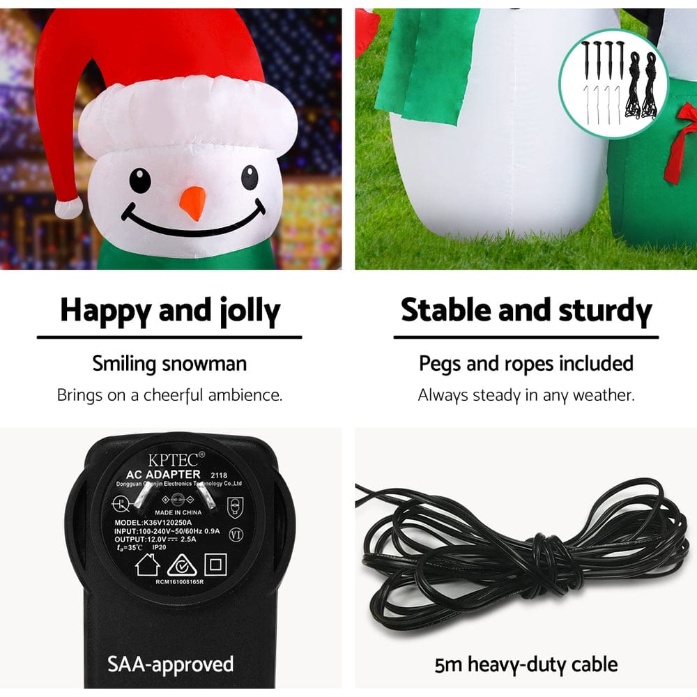 Jingle Jollys Christmas Inflatable Snowman 1.8M Illuminated Decorations - SportZone.co.nz