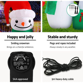 Jingle Jollys Christmas Inflatable Snowman 1.8M Illuminated Decorations - SportZone.co.nz