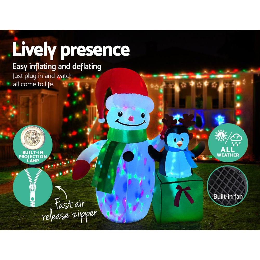 Jingle Jollys Christmas Inflatable Snowman 1.8M Illuminated Decorations - SportZone.co.nz