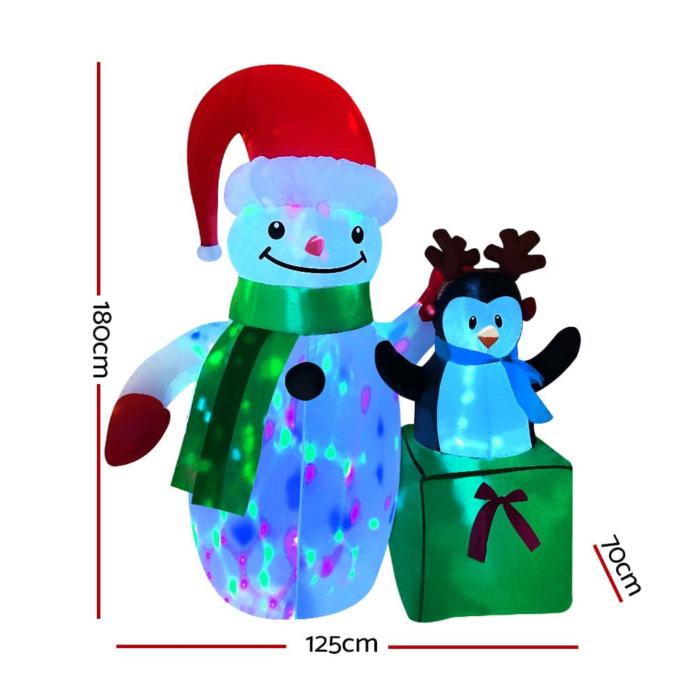 Jingle Jollys Christmas Inflatable Snowman 1.8M Illuminated Decorations - SportZone.co.nz