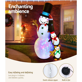 Jingle Jollys Christmas Inflatable Snowman 2.4M Illuminated Decorations - SportZone.co.nz