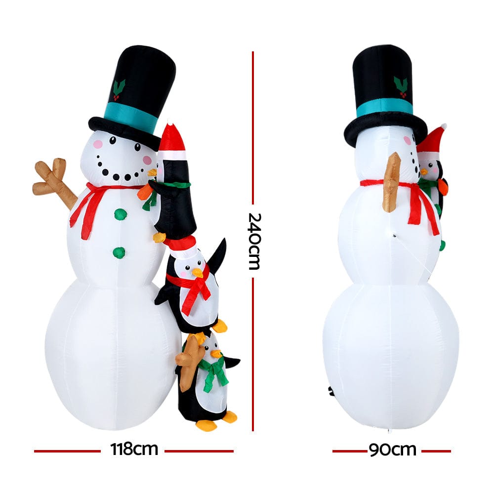 Jingle Jollys Christmas Inflatable Snowman 2.4M Illuminated Decorations - SportZone.co.nz