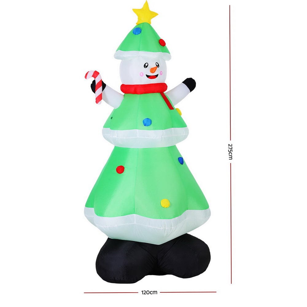 Jingle Jollys Christmas Inflatable Snowman Tree 2.75M Height LED Decorations Illuminated - SportZone.co.nz