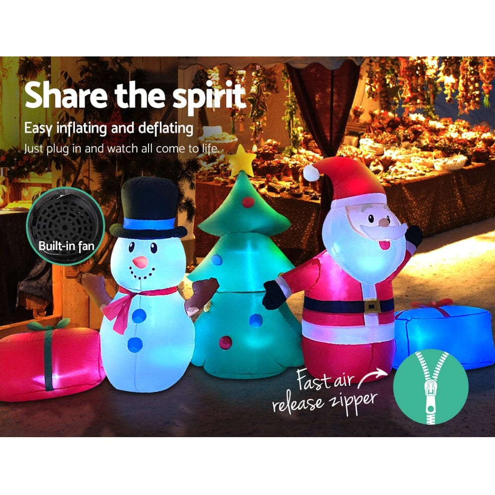 Jingle Jollys Christmas Inflatable Tree Snowman 2.7M Illuminated Decorations - SportZone.co.nz