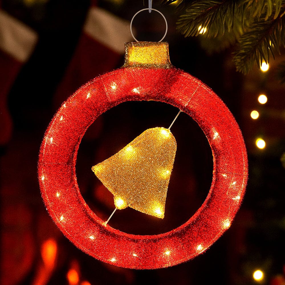 Jingle Jollys Christmas Lights 60cm Motif 30 LED Bell Wreath Xmas Decorations - SportZone.co.nz