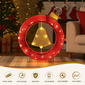 Jingle Jollys Christmas Lights 60cm Motif 30 LED Bell Wreath Xmas Decorations - SportZone.co.nz