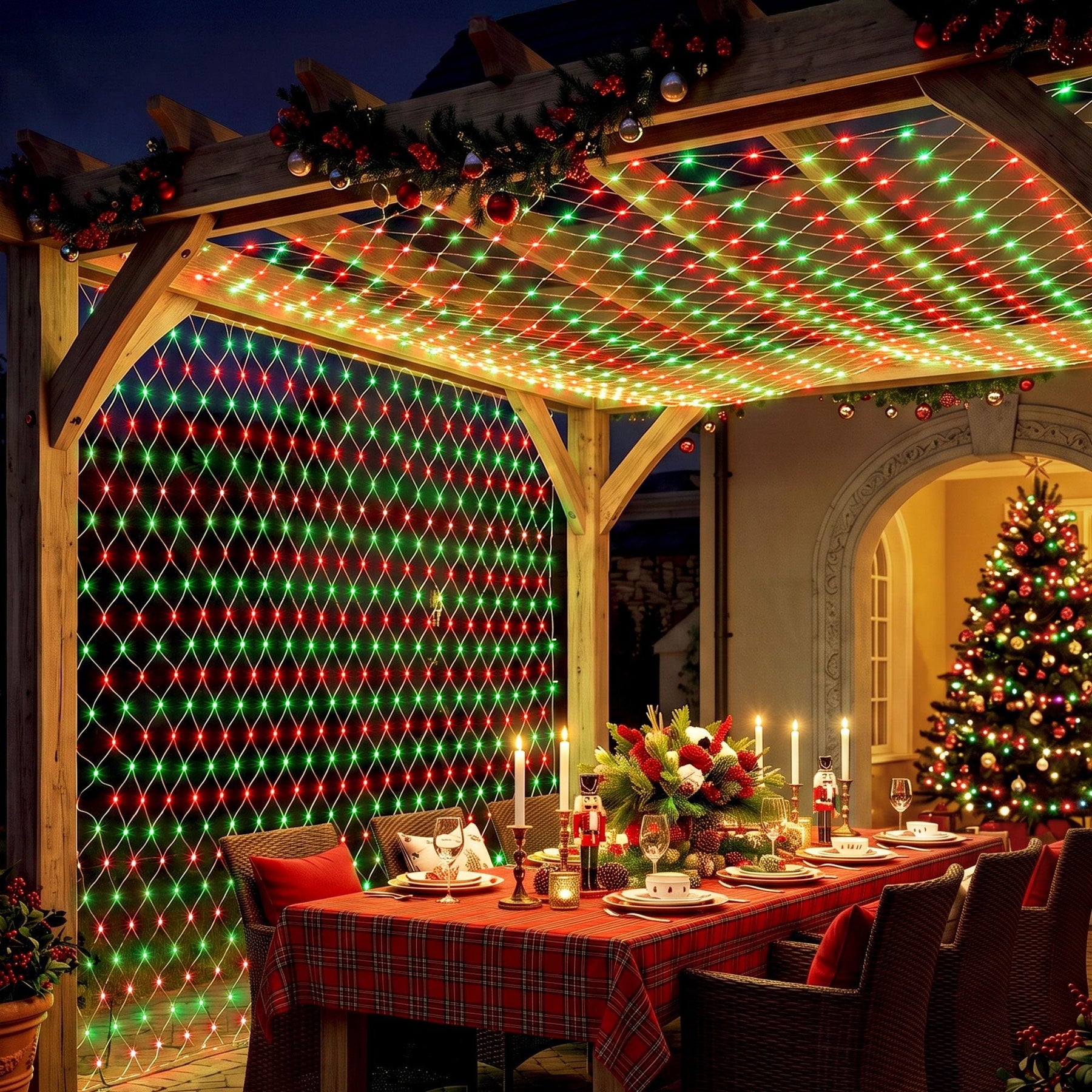 Jingle Jollys Christmas Lights 6x4m Christmas Net Lights 1000LED Red Green Festive Lighting - SportZone.co.nz