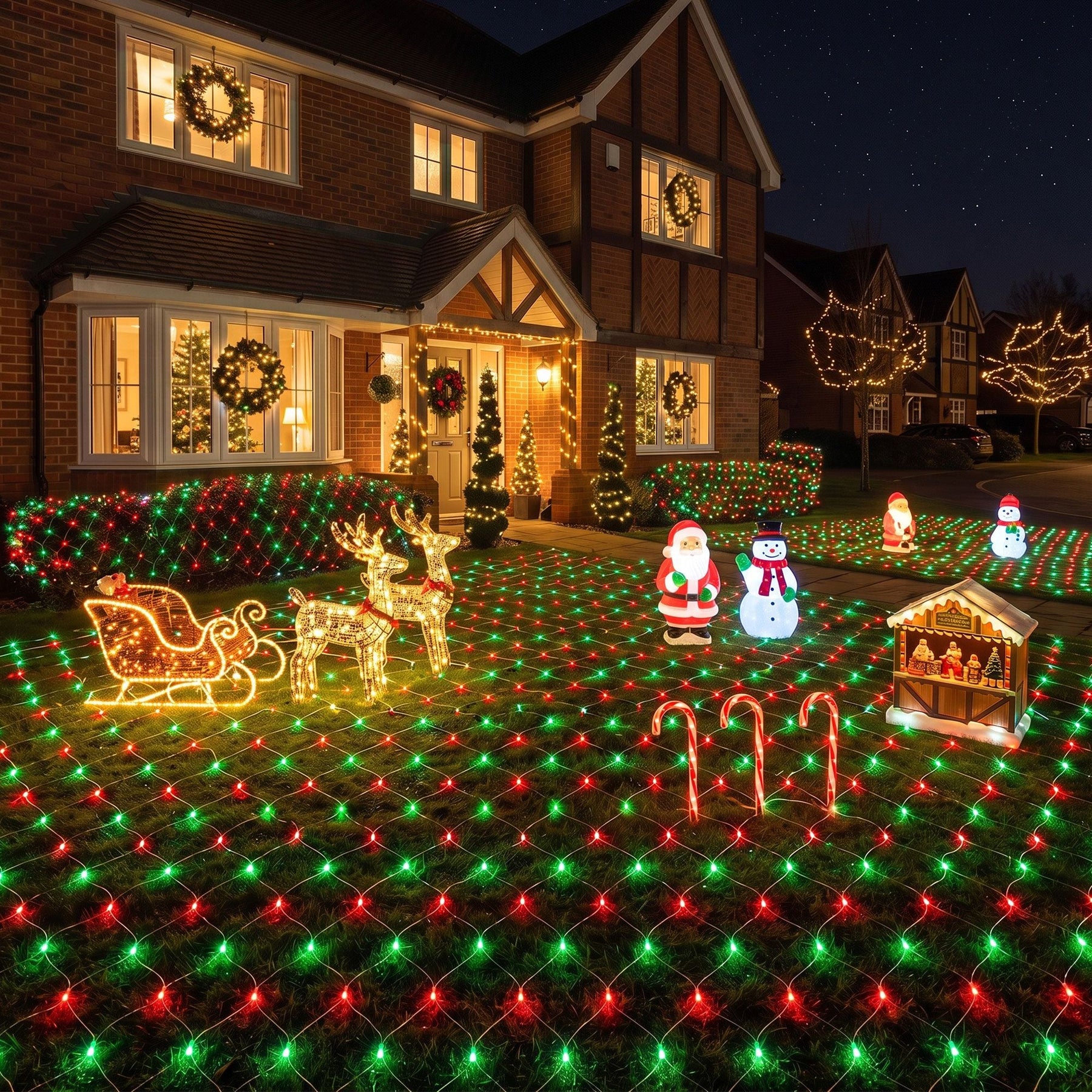 Jingle Jollys Christmas Lights 6x4m Christmas Net Lights 1000LED Red Green Festive Lighting - SportZone.co.nz