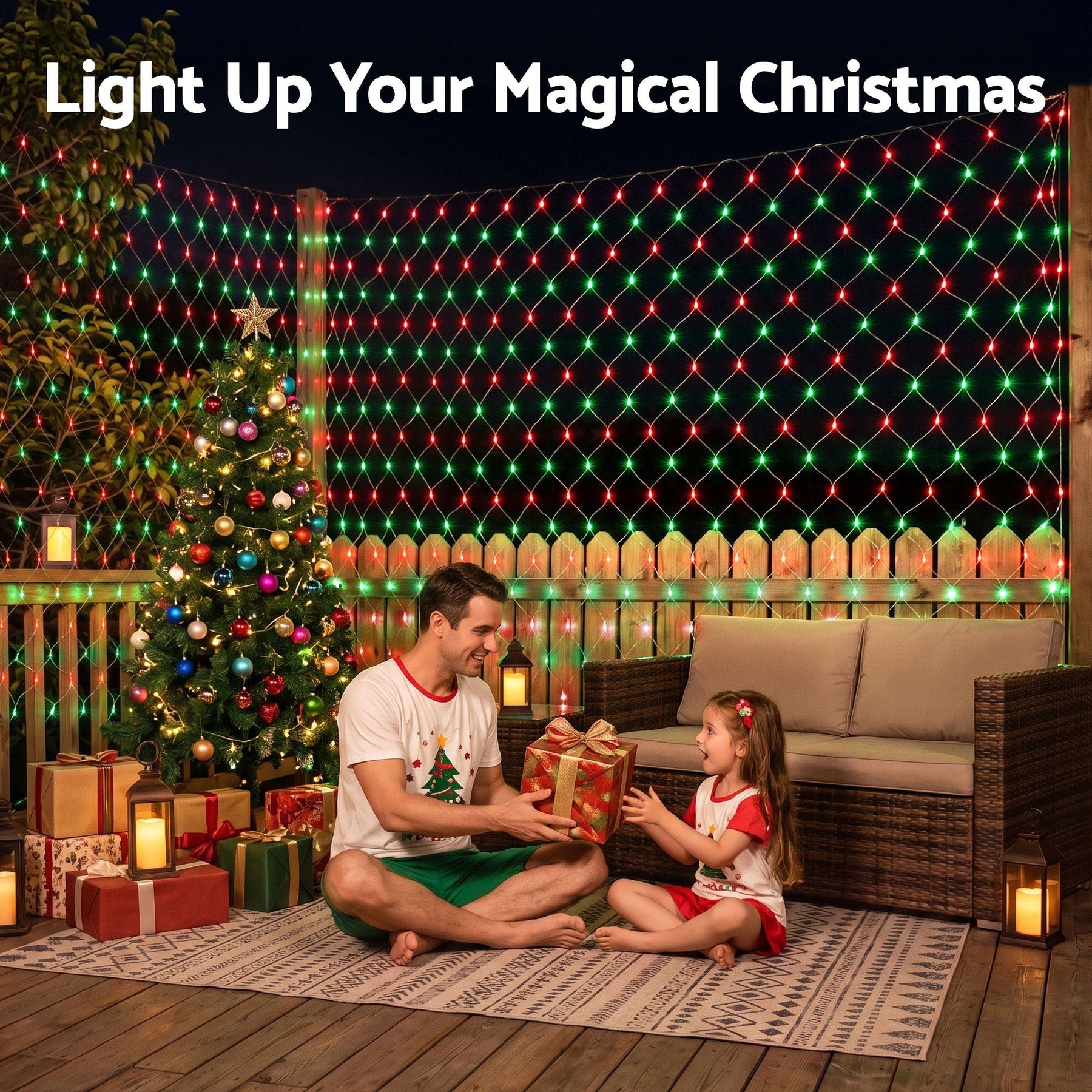Jingle Jollys Christmas Lights 6x4m Christmas Net Lights 1000LED Red Green Festive Lighting - SportZone.co.nz