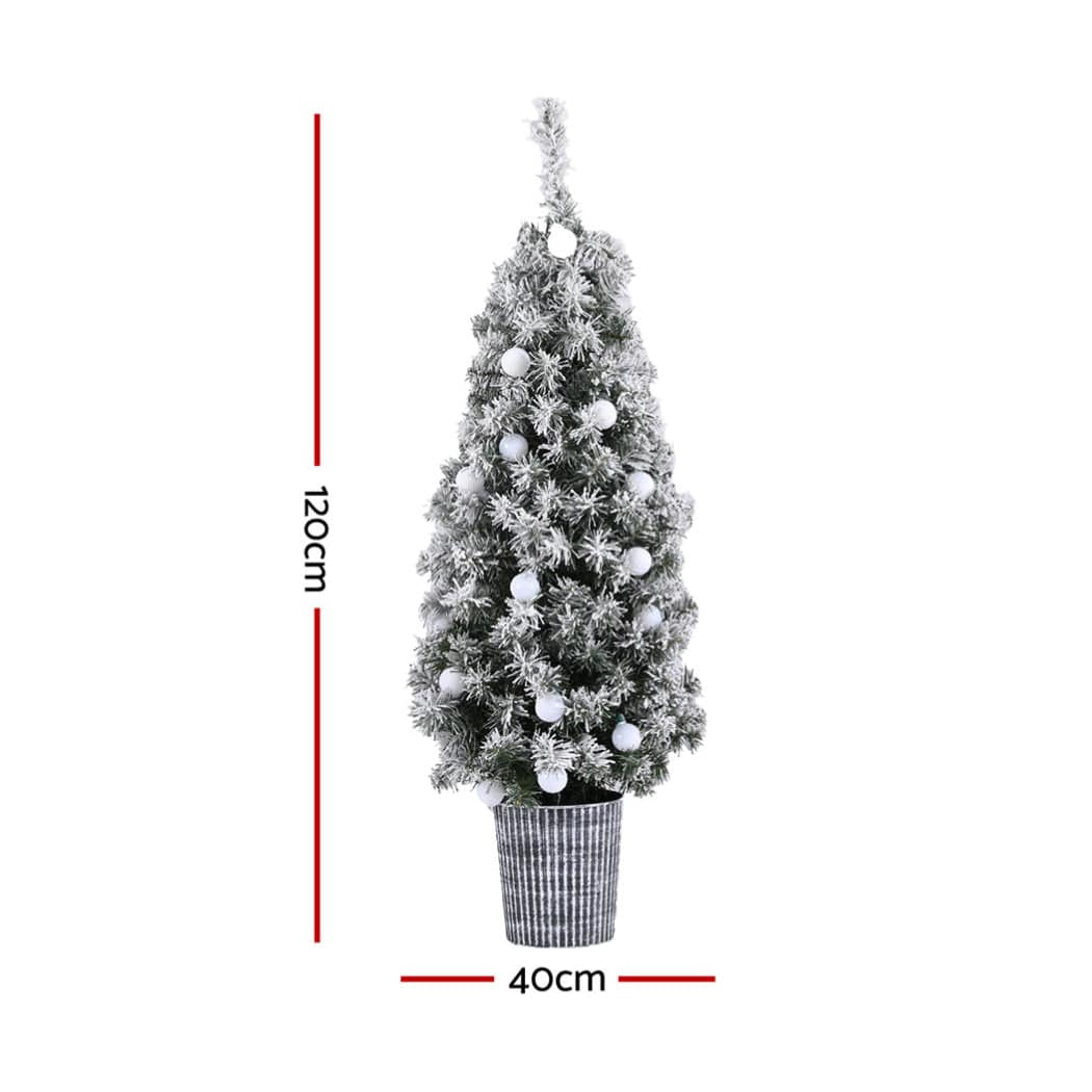 Jingle Jollys Christmas Tree 1.2M Potted Snowy Xmas Tree - SportZone.co.nz
