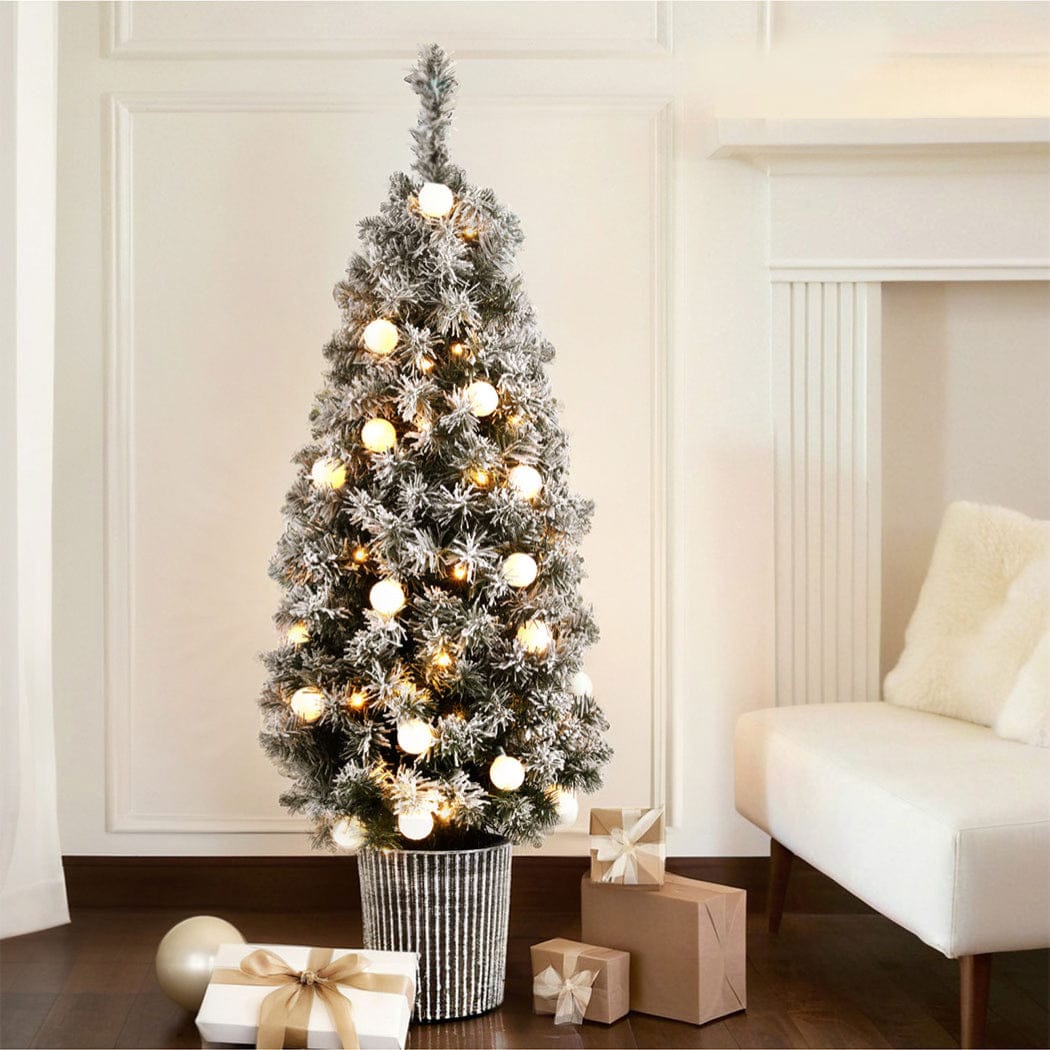 Jingle Jollys Christmas Tree 1.2M Potted Snowy Xmas Tree - SportZone.co.nz