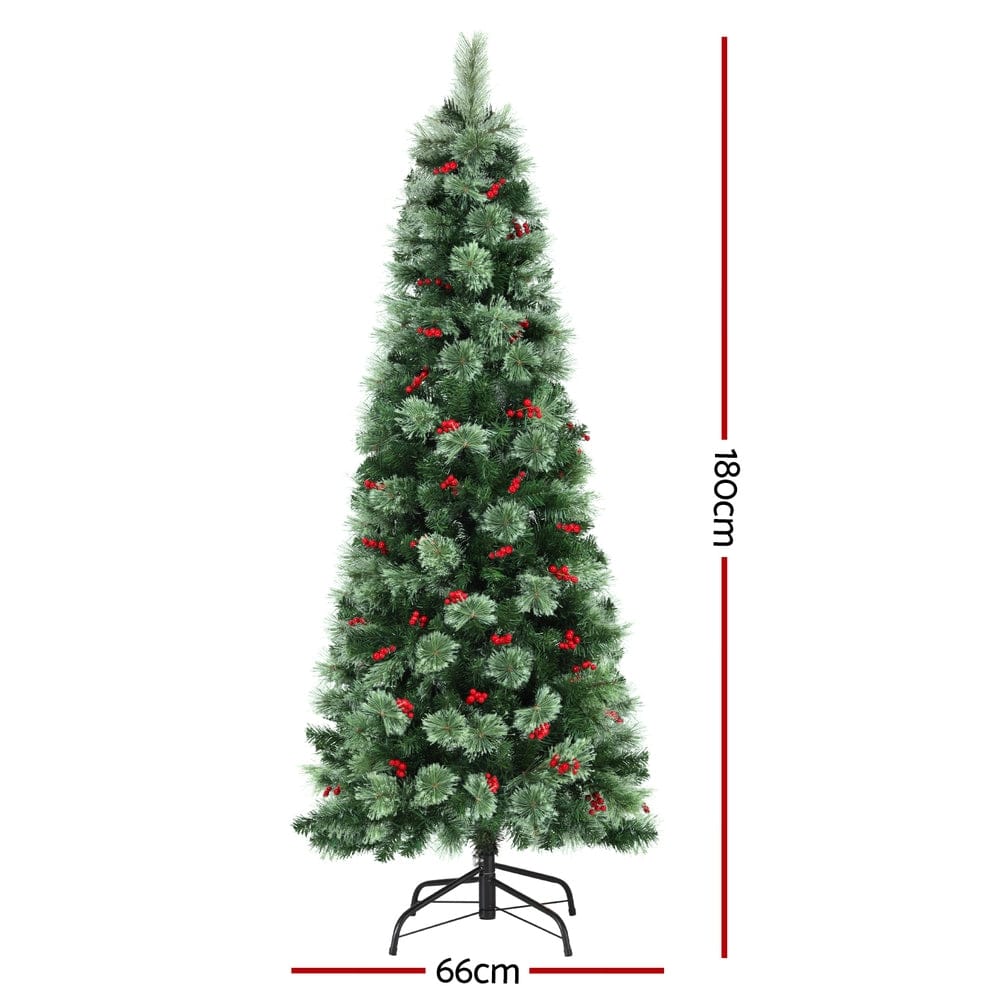 Jingle Jollys Christmas Tree 1.8M LED Xmas Tree Party Decorations Red Barries - SportZone.co.nz