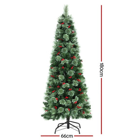 Jingle Jollys Christmas Tree 1.8M LED Xmas Tree Party Decorations Red Barries - SportZone.co.nz