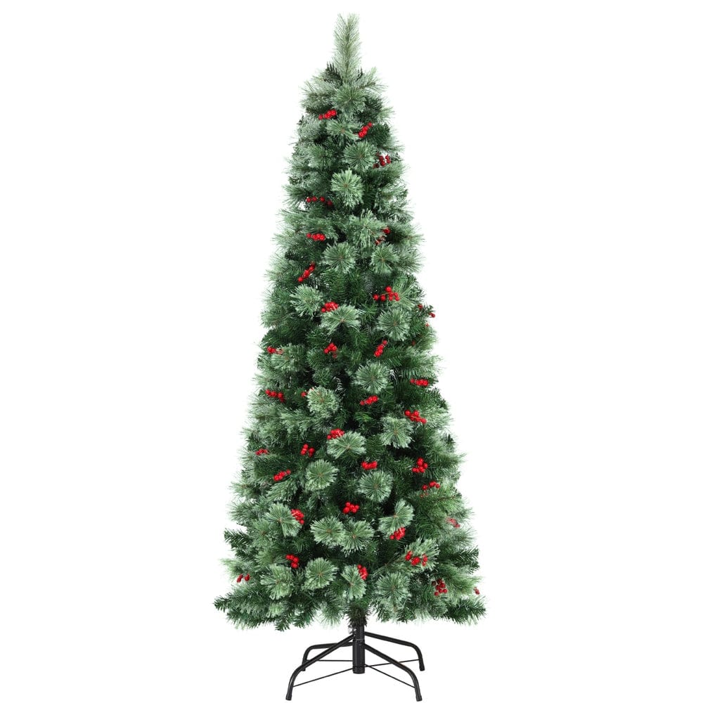 Jingle Jollys Christmas Tree 1.8M LED Xmas Tree Party Decorations Red Barries - SportZone.co.nz