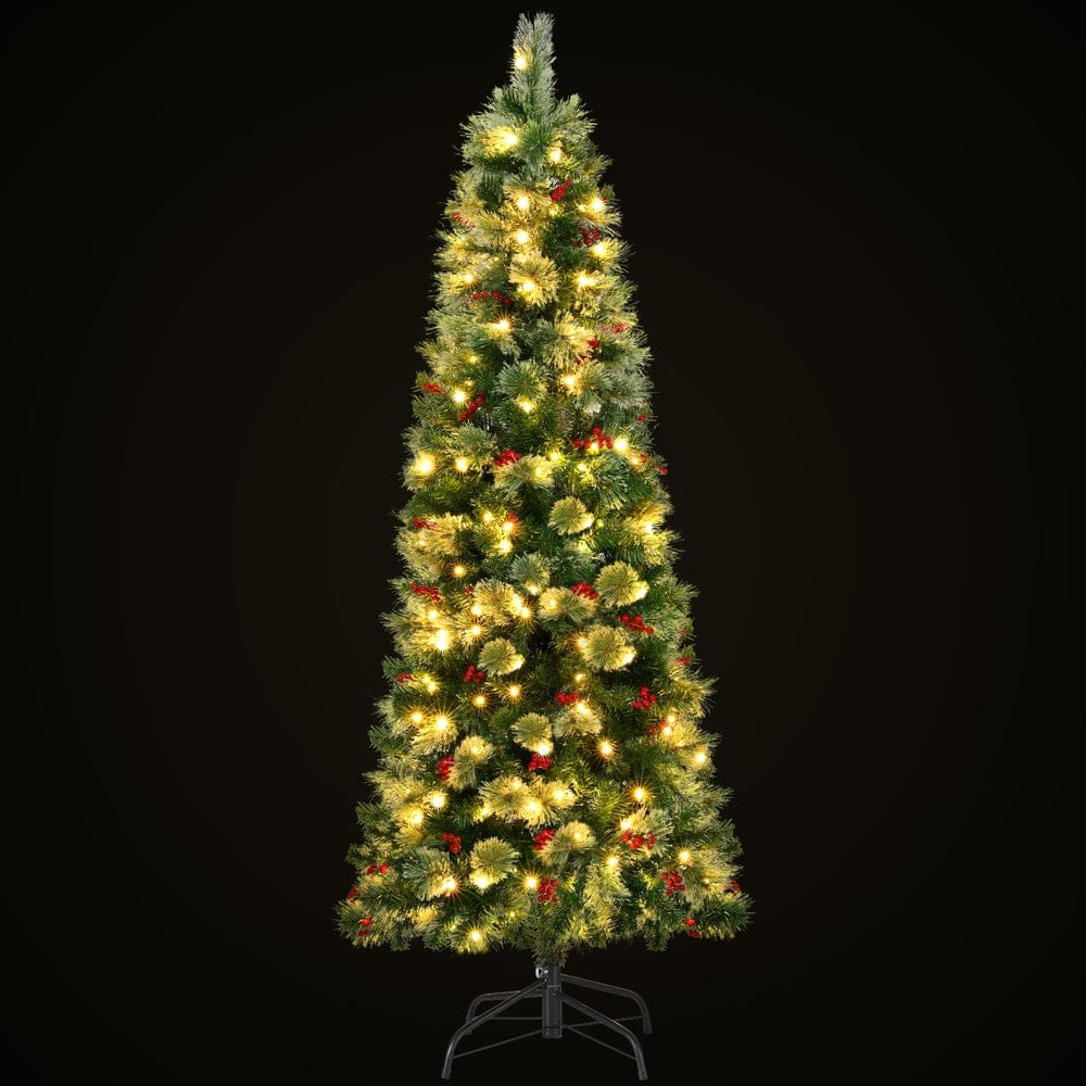 Jingle Jollys Christmas Tree 1.8M LED Xmas Tree Party Decorations Red Barries - SportZone.co.nz
