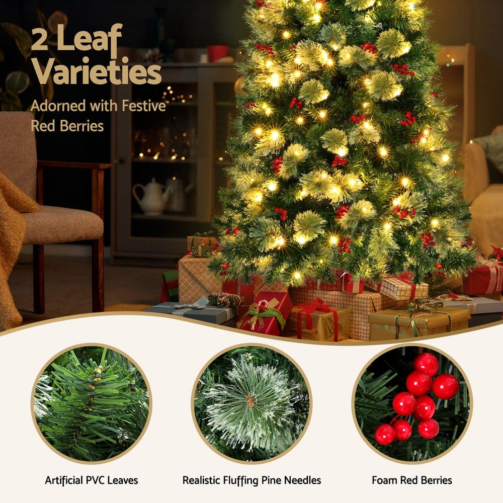 Jingle Jollys Christmas Tree 1.8M LED Xmas Tree Party Decorations Red Barries - SportZone.co.nz