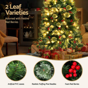 Jingle Jollys Christmas Tree 1.8M LED Xmas Tree Party Decorations Red Barries - SportZone.co.nz