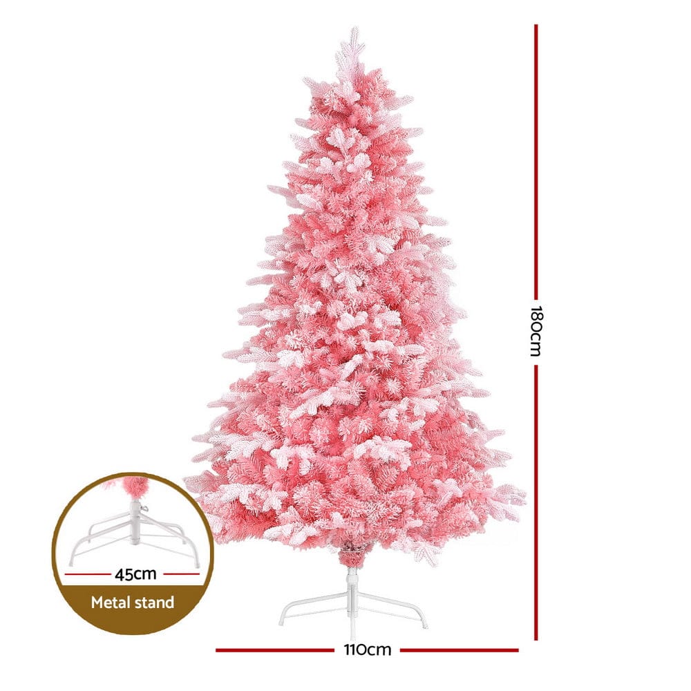 Jingle Jollys Christmas Tree 1.8m Pink Xmas Tree Snowy Party Decor 810 Tips - SportZone.co.nz