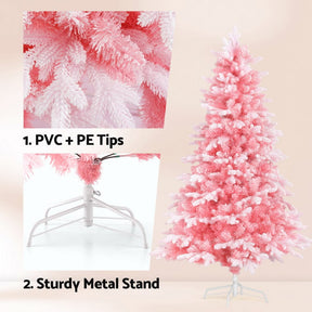 Jingle Jollys Christmas Tree 1.8m Pink Xmas Tree Snowy Party Decor 810 Tips - SportZone.co.nz