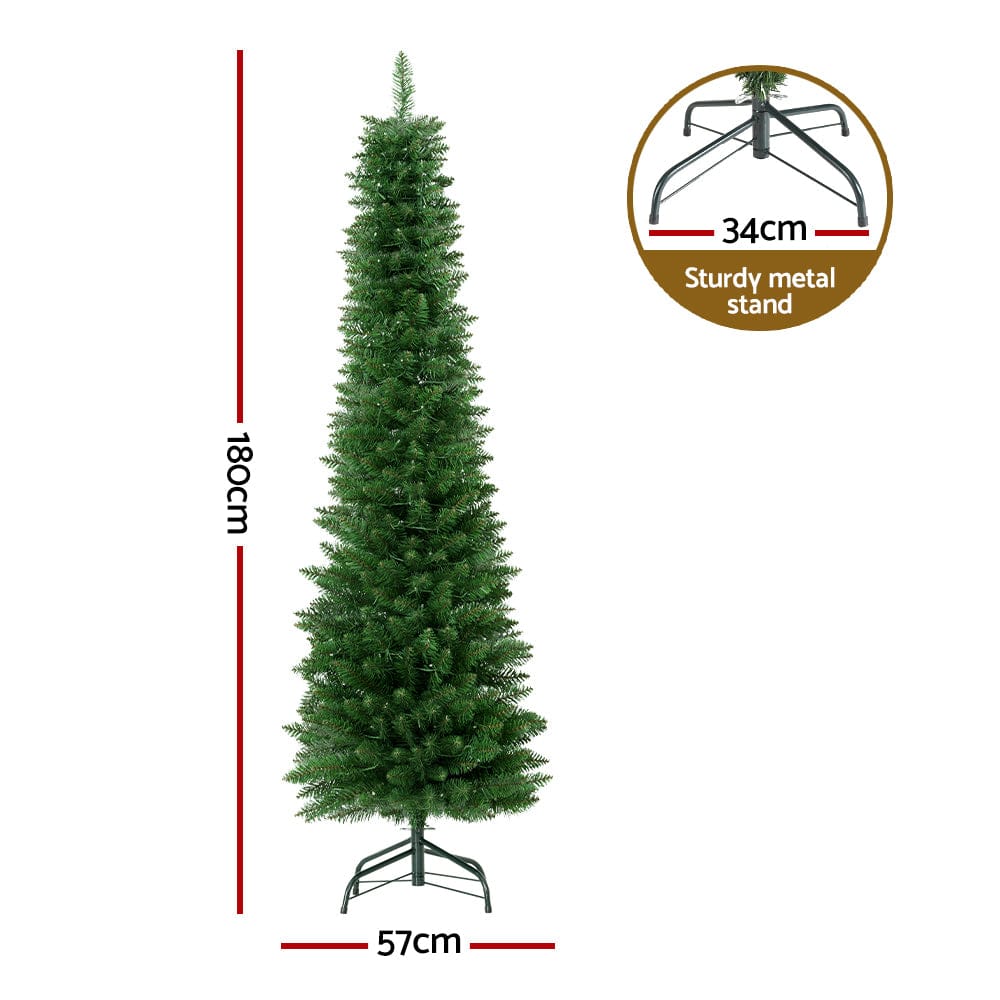 Jingle Jollys Christmas Tree 1.8m Pre-Lit 200 LED Lights Xmas Tree Decorations - SportZone.co.nz