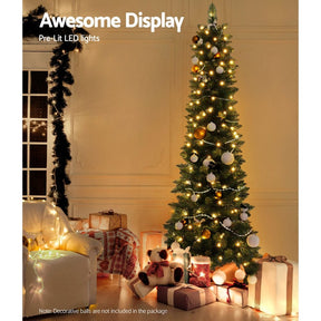 Jingle Jollys Christmas Tree 1.8m Pre-Lit 200 LED Lights Xmas Tree Decorations - SportZone.co.nz