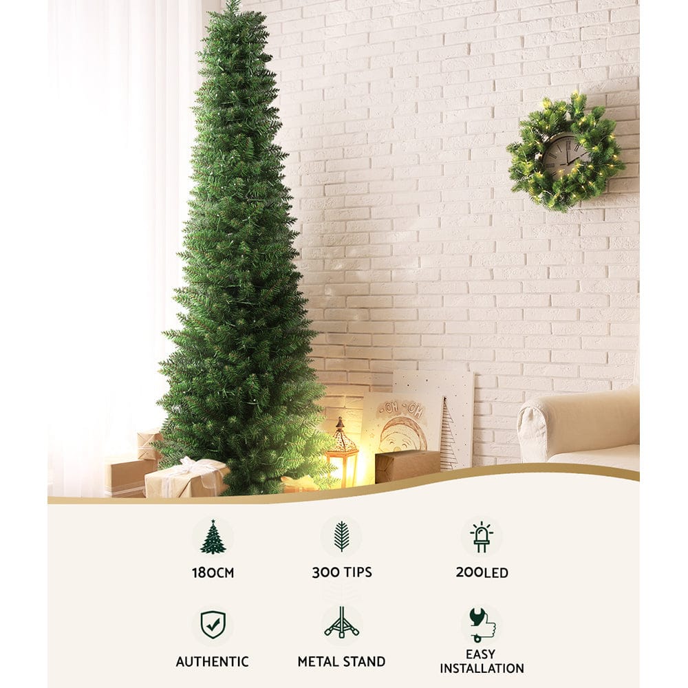 Jingle Jollys Christmas Tree 1.8m Pre-Lit 200 LED Lights Xmas Tree Decorations - SportZone.co.nz
