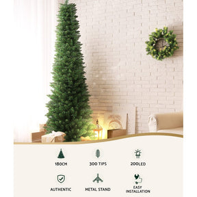 Jingle Jollys Christmas Tree 1.8m Pre-Lit 200 LED Lights Xmas Tree Decorations - SportZone.co.nz
