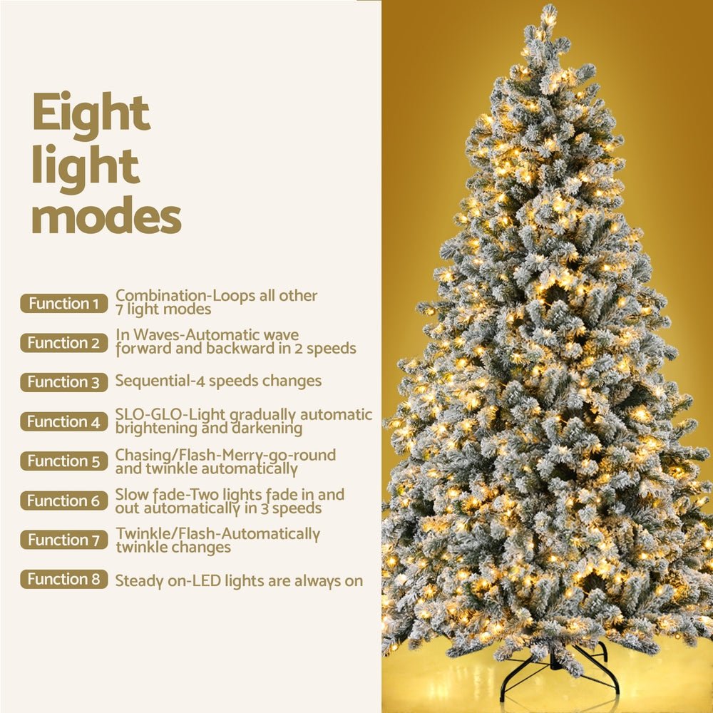 Jingle Jollys Christmas Tree 1.8m Snow Flocked LED Xmas Decoration 8 Light Modes - SportZone.co.nz