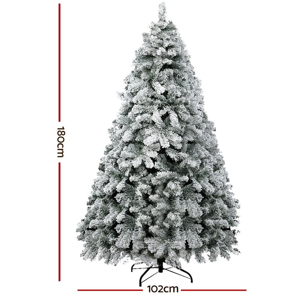 Jingle Jollys Christmas Tree 1.8m Snow Flocked Xmas Tree Decorations 468 Tips - SportZone.co.nz