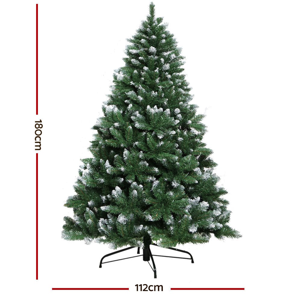 Jingle Jollys Christmas Tree 1.8m Snowy Xmas Tree Decoration 650 Tips - SportZone.co.nz